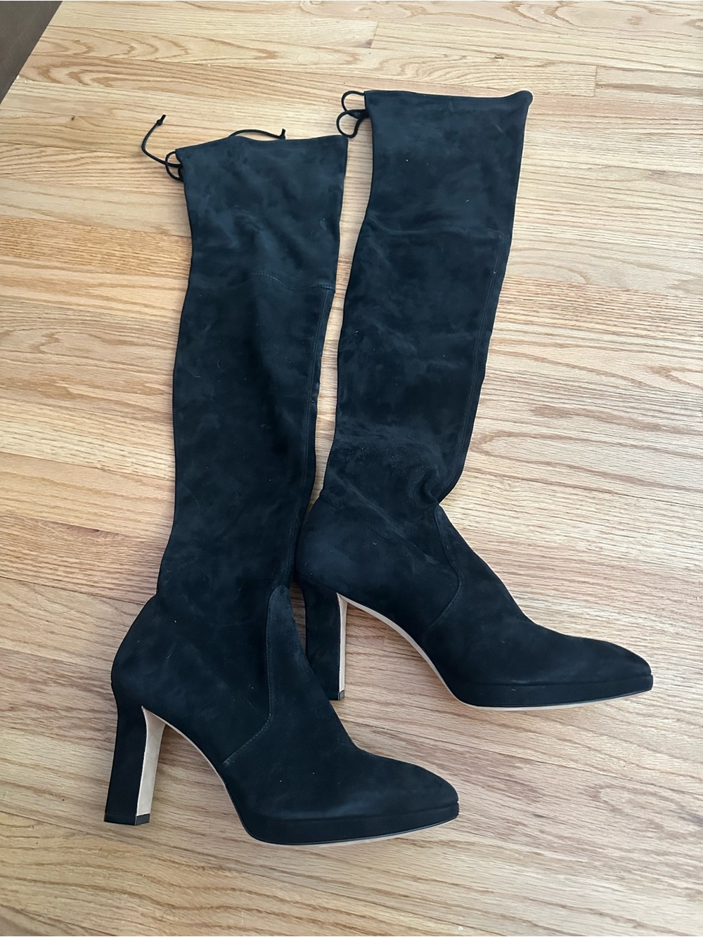Stuart Weitzman Black Suede Over-the-Knee High Heel Boots